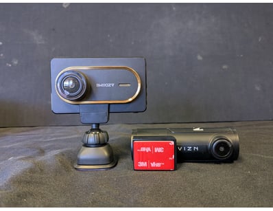 Dual dashcam setup comprising an AMOOZV front-faci...
