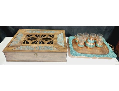 PERSIAN FIROOZEH KOOBI (TURQUOISE INLAY) TEA SET M...