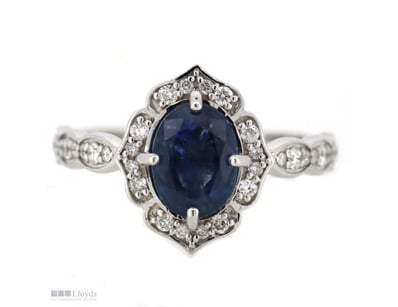 14K WHITE GOLD, 1.58CT CEYLON SAPPHIRE AND DIAMOND...