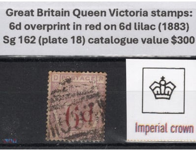 Great Britain Queen Victoria Stamps: 6D Overprint ...