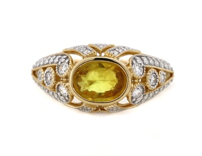 14K YELLOW GOLD, YELLOW SAPPHIRE AND DIAMOND, ORNA...