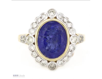 14K YELLOW GOLD, TANZANITE AND DIAMOND, VINTAGE IN...