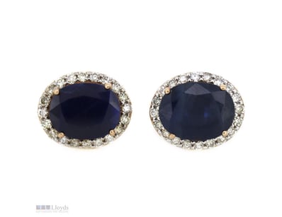 14K ROSE GOLD, BLUE SAPPHIRE AND DIAMOND, HALO STU...