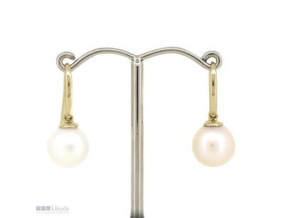 9K YELLOW GOLD, WHITE PEARL, ELEGANT DROP EARRINGS...