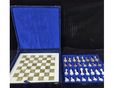 MARBLE CHESS SET WITH BOARD IN BLUE VELVET CASE
...