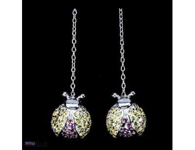 NATURAL DIAMOND CUT SAPPHIRE LADY BEETLE EARRINGS....
