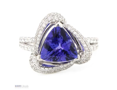14K WHITE GOLD, TANZANITE AND DIAMOND, COCKTAIL RI...