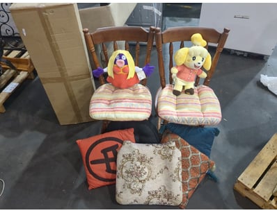 Assorted Items Including, 2 Brown Chairs 5 Cushion...