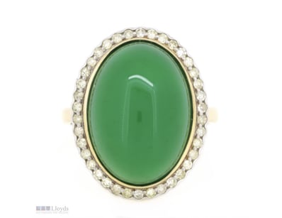 10K YELLOW GOLD, 13.65CT GREEN CHRYSOPRASE AND DIA...