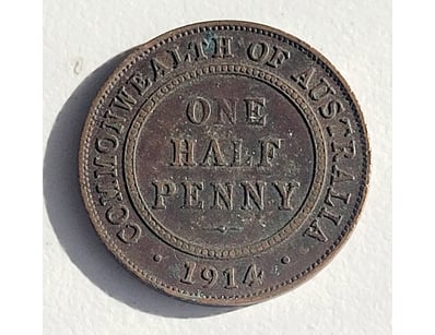 1914 ONE HALF PENNY AUSTRALIAN COIN

488567+33
...