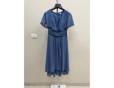 VINTAGE NAVY BLUE CHIFFON DRESS WITH FLUTTER SLEEV...