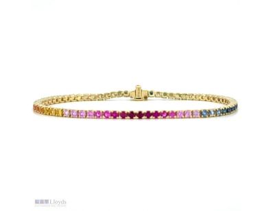 9CT YELLOW GOLD MULTI COLOURED CEYLON SAPPHIRE LIN...