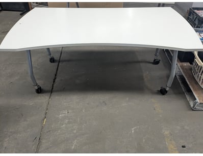 Mobile conference table featuring a curved white l...