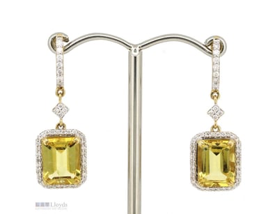 14K YELLOW GOLD, HELIODOR AND DIAMOND, HALO DROP E...