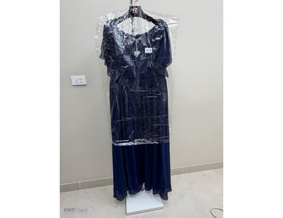 NAVY BLUE PLEATED CHIFFON EVENING DRESS

Item Size...