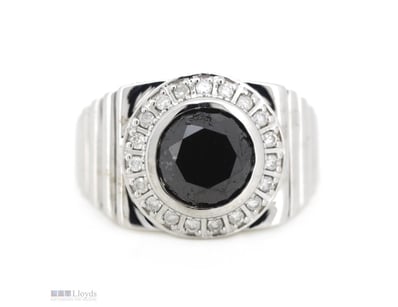 14K WHITE GOLD, BLACK DIAMOND AND DIAMOND, GENTS R...