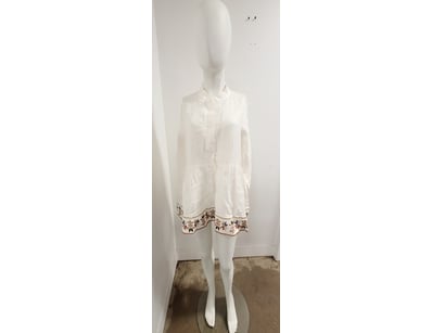 KORI WHITE LINEN SHIRT DRESS WITH EMBROIDERED HEM ...
