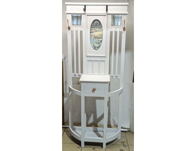 Charming white-painted wooden hall stand featuring...