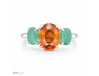 NATURAL GARNET (SPESSARTITE) & EMERALD RING ON 925...