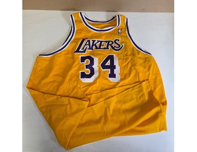 LOS ANGELES LAKERS #34 SHAQUILLE O'NEAL SIGNED YEL...