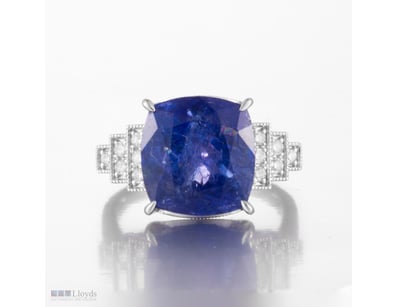 14CT WHITE GOLD TANZANITE AND DIAMOND ANTIQUE STYL...