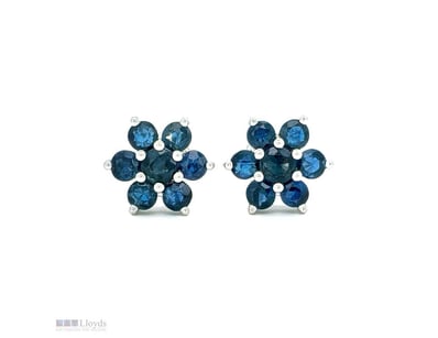 9CT WHITE GOLD CEYLON SAPPHIRE FLORAL STUD EARRING...