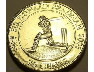 AUSTRALIA 2001 20 CENTS~SIR DONALD BRADMAN~CRICKET...