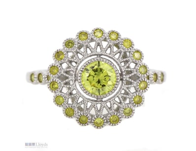 14K WHITE GOLD AND FANCY YELLOW DIAMOND, ANTIQUE I...