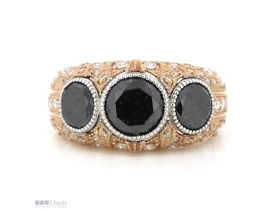 14K ROSE/WHITE GOLD, BLACK DIAMOND AND DIAMOND, TR...