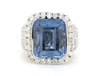 14K WHITE GOLD, 12.22CT AQUAMARINE AND DIAMOND, ST...