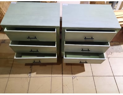 Pair of Provincial living bed side drawers, green ...