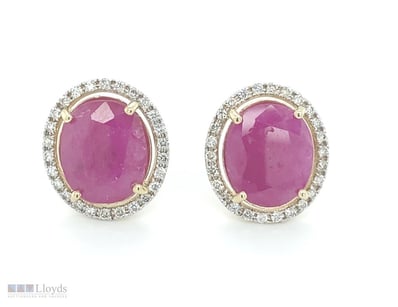 14CT YELLOW GOLD RUBY & DIAMOND HALO EARRINGS – 9....