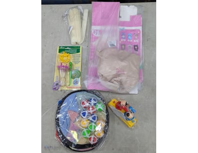 Vintage craft and toy collection lot featuring Clo...