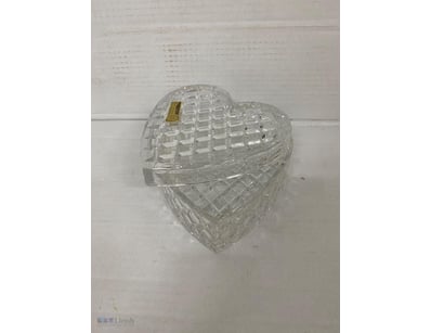 VINTAGE BOHEMIA GLASS HEART SHAPED BOX. ORIGINAL P...
