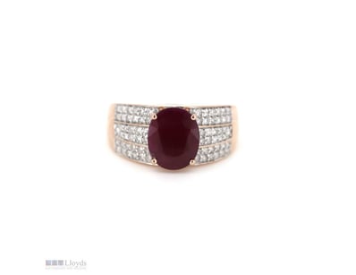 14K ROSE GOLD, RUBY AND DIAMOND, STATEMENT RING.  ...