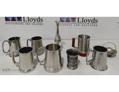 ASSORTED PEWTER AND BEER TANKARDS AND MUGS.

Condi...