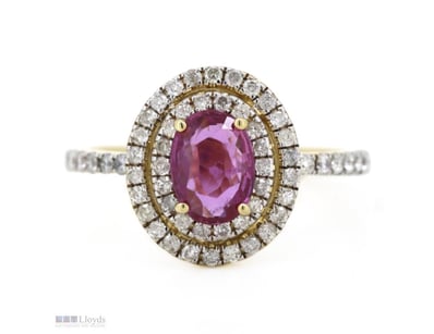 14K YELLOW GOLD, PINK SAPPHIRE AND DIAMOND, DOUBLE...