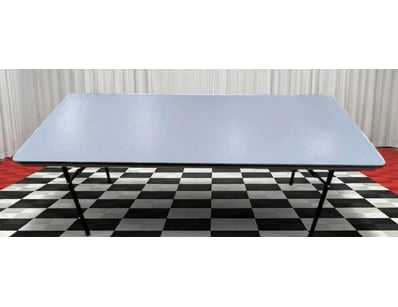 Trestle table, plastic top, metal fold out legs, s...