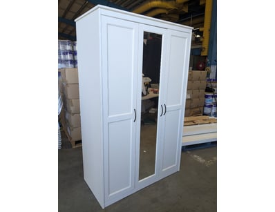 White three-door wardrobe/armoire featuring mirror...