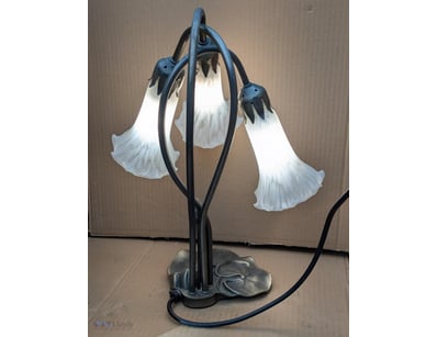 VINTAGE TABLE LAMP METAL FRAME, WITH 3 GLASS TULIP...