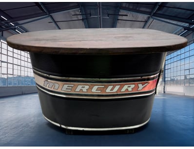 Mercury outboard motor style side table on wheels....