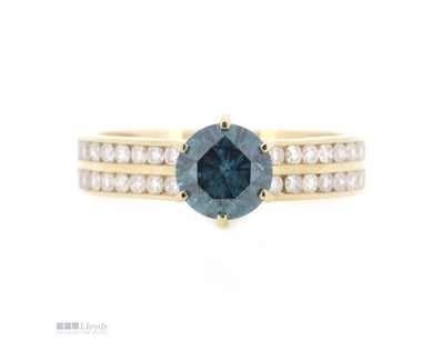 14K YELLOW GOLD, FANCY BLUE DIAMOND AND DIAMOND, D...