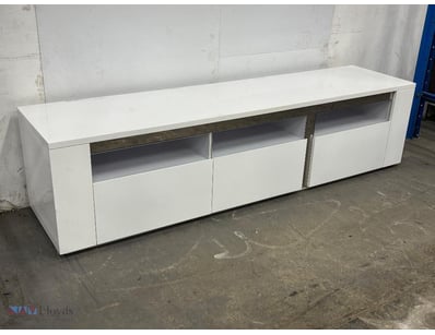 TV Cabinet, Three Draw System, Glass Trim, White G...