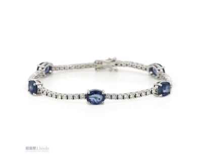 14K WHITE GOLD, 6.53CT TSW BLUE CEYLON SAPPHIRE AN...