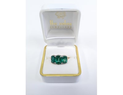 ONE STAMPED 18K YELLOW/ WHITE GOLD EMERALD AND DIA...