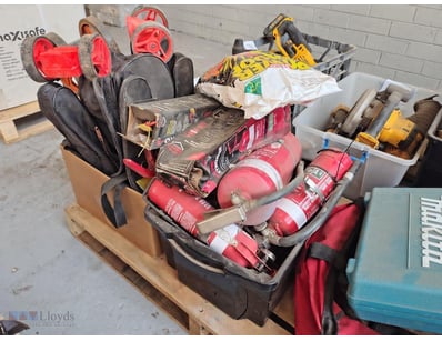 Pallet Lot include Fire Extinguishers, Tools and E...