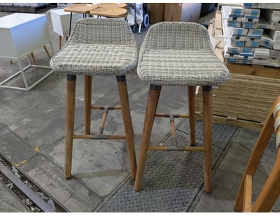 Pair of contemporary bar stools featuring woven wi...