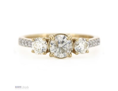 14K YELLOW GOLD AND DIAMOND, CLASSIC TRILOGY RING....