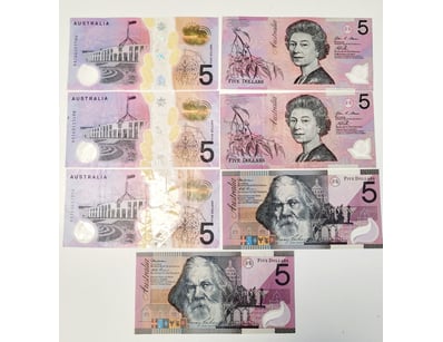 ASSORTED AUSTRALIAN $5 BANKNOTES , FROM ( V - VF)...