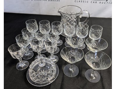 CUT CRYSTAL GLASSWARE SET WITH PITCHER AND SERVING...